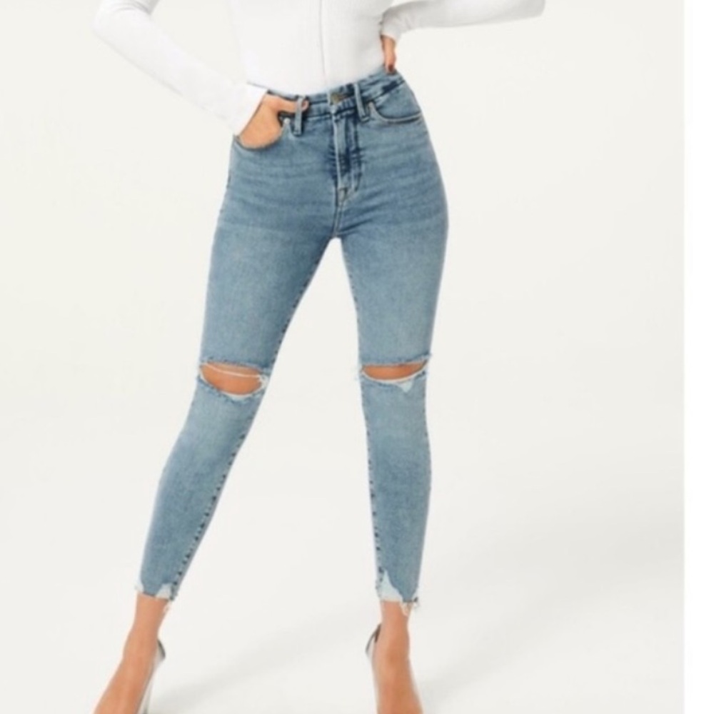 Good American Good Waist Raw Edge Jeans NWT
